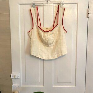 Free People Corset Style Cream Top with Red Piping